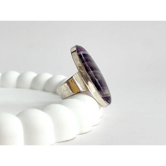 XL Purple Flourite Gemstone Vintage Solitaire Sterling Silver Ring - sz 6 - Picture 2 of 10